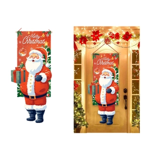 Christmas door banner featuring Santa Claus with gift and Merry Christmas greeting