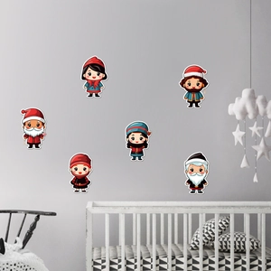 Cartoon-Weihnachtszwerg Wandaufkleber Set an einer Kinderzimmerwand über dem Babybett