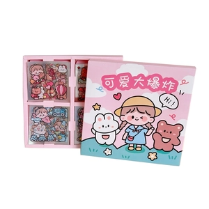 100-sheet cute cartoon stickers gift box set with pink rabbit bear and car patterns