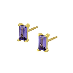 S925 silver gold-plated studs with rectangular purple zircon in a minimalist square design