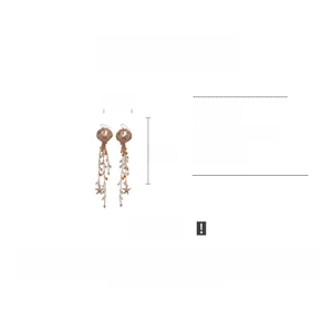 Detail of long jellyfish tassel earrings with glass beads and starfish in rose gold