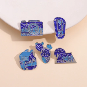 Simple Alloy Outdoor Travel Theme Enamel Brooch Backpack Camera Tent Cactus Carabiner Landscape Badge Clothing Decoration Jewelry