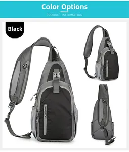 Detail view of black waterproof crossbody sling bag with breathable mesh back and adjustable strap