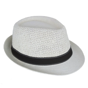 Classic white breathable straw fedora hat with black ribbon for summer sun protection