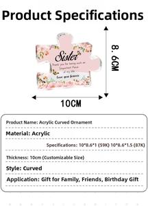 Clear acrylic puzzle ornament for Sister with floral design and 10x8.6cm size dimensions