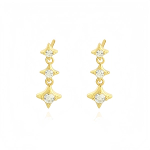 Boucles D Oreilles Pendantes Étoiles Graduées Argent Sterling 925 Zircon Cubique Étoiles À Quatre Pointes Élégant Pour Femmes