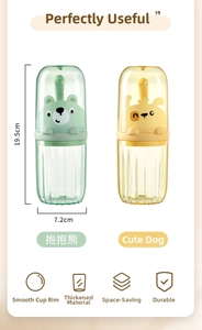 Detailed size view of green bear and yellow dog travel toothbrush storage cases