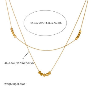 Golden double-layer stainless steel beaded necklace set with 37.5cm and 42cm chains