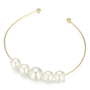 Minimalist gold stainless steel open choker necklace with five gradient pearls