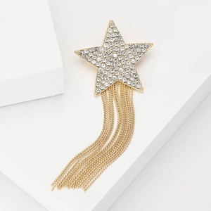 Luxurious gold shooting star brooch with sparkling crystals and elegant tassels