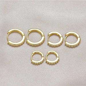 Three pairs of 18k gold plated hoop earrings with micro-paved cubic zirconia