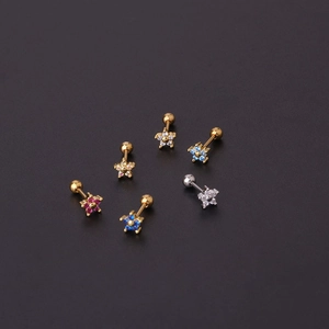 Mini floral stud earrings with colorful zircon stones and screw ball backs in 6 styles