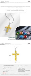 Detail specifications of S925 silver cross necklace with yellow carbon diamond stones