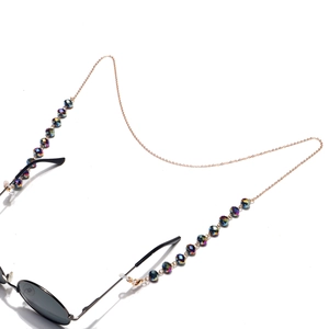 10mm colorful crystal bead and gold metal chain strap for glasses and masks on white base