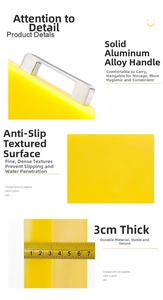Macro detail of 3cm thick yellow PE cutting board with anti-slip texture and aluminum handle