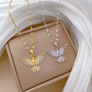 Pave Zircon Flying Bird Pendant Necklace Stainless Steel Chain Phoenix Jewelry For Women Wedding Banquet Party Elegant