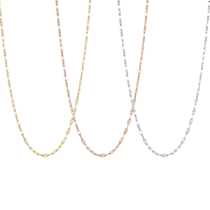 Polished titanium steel chain necklace set in 18K gold, rose gold, and silver finishes