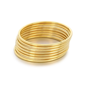 Polished 18K gold-plated multilayer stainless steel bangles set for women's jewelry