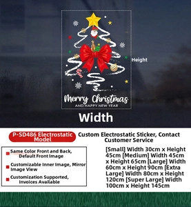 Size chart for Christmas static tree window stickers with dimensions from 30cm to 145cm