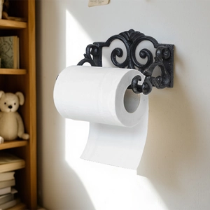Retro cast iron wall mount paper towel holder with vintage scroll patterns for bathroom