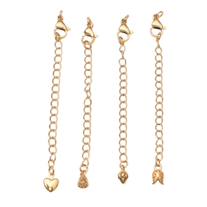 24k gold-plated jewelry extension chains with heart and lotus pendants and lobster clasps