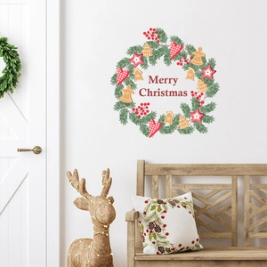 Festive Merry Christmas wreath wall sticker for home holiday interior decoration