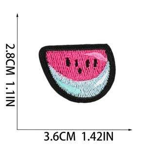 Detailed embroidery view of a watermelon patch with dimensions 3.6cm by 2.8cm