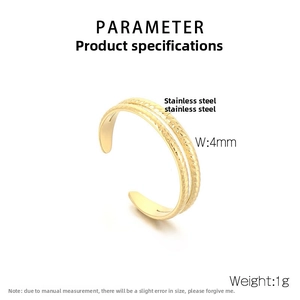 Detail showing 4mm wide gold plated stainless steel twisted rope ring with open design