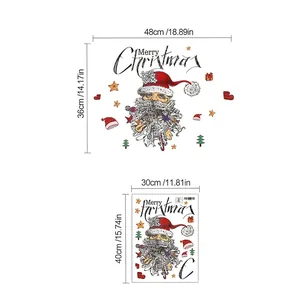 Stickers muraux Père Noël amovibles en PVC avec texte Merry Christmas pour décor de salon