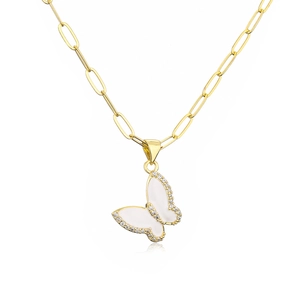 Elegant 18K gold-plated necklace with white zircon butterfly pendant on white background