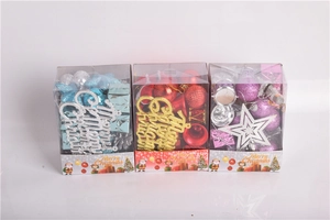 Three-pack lake blue and red Christmas ball ornaments set with glittery Merry Christmas signs