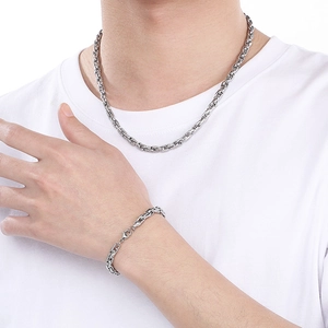 Silver stainless steel twisted curb chain necklace and bracelet set for fashion jewelry