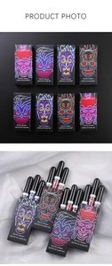 Detail view of Dragon Ranee matte lip gloss set featuring neon villain character packaging