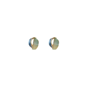 Vintage geometric gold earrings with teal enamel in a twisted C-shape design