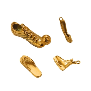 3D gold stainless steel shoe charms set including football cleat, stiletto and flip-flop