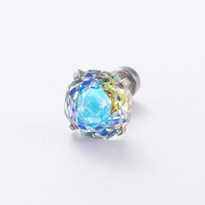 Sparkling octagon rose cut aurora crystal stud earring with titanium steel screw back