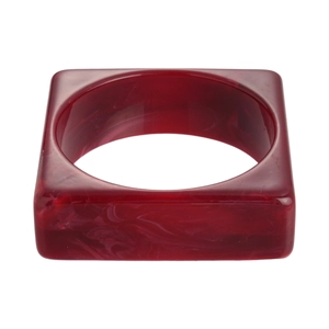 Exaggerated burgundy acrylic geometric square bangle with marble texture and round inner ring