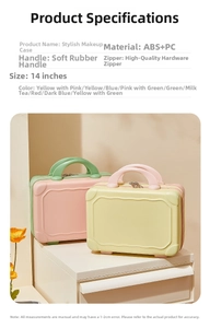 Detailed specs of the 14-inch ABS and PC hardshell vanity case with soft handle