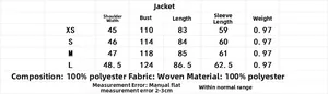 Detailed size chart for the women faux fur coat featuring chest and length measurements
