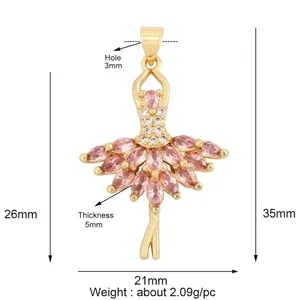 Pendentif ballerine rose doré avec pierres marquises pour la création de bijoux DIY