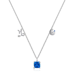 Capricorn Zodiac Necklace 925 Sterling Silver Square Blue Cubic Zirconia Constellation Pendant Jewelry For Women