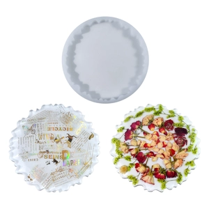 Molde de silicona redondo irregular para posavasos de resina con flores secas y lámina