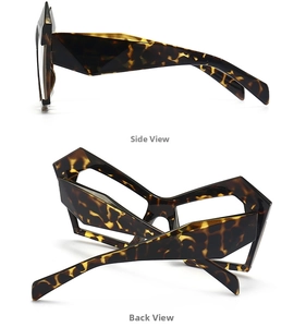 Detail of tortoise shell polygon glasses showing side and back view angles