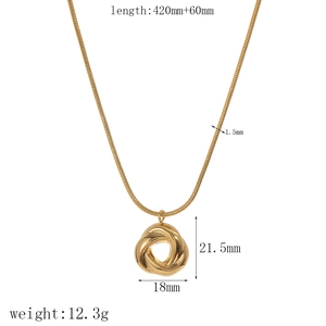 Golden stainless steel knot pendant necklace set with detailed size measurements