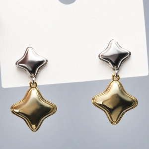 Detail view of irregular starfish earrings with gold and silver dual-tone plating