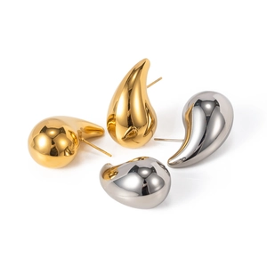 Minimalist thick hollow teardrop earrings in polished gold and silver finish set
