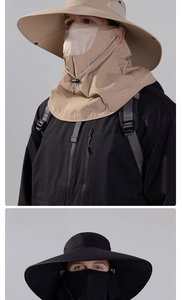 Detail showing breathable mesh vents and face cover mask on sun protection hat