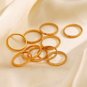 Minimalist Fashion Stainless Steel Plain Band Ring For Women Gold Plated Geometric Circle Ring Hip Hop Ins Style Jewelry