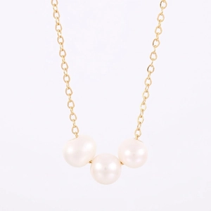 Elegant 18K gold plated titanium necklace featuring three white round shell pearls