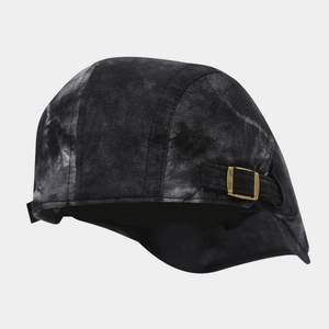 British retro tie-dye cotton flat cap with distressed texture and metal buckle adjustment